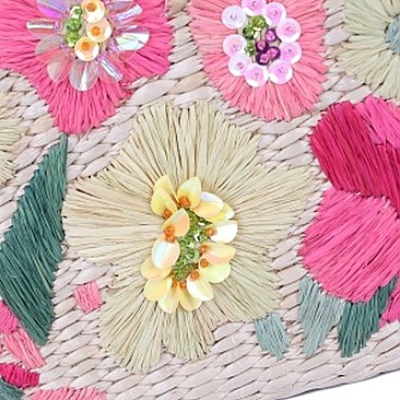 Stylish Nicole Lee Flower Embroidered Straw Tote Bag JPSTR12678