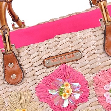 Stylish Nicole Lee Flower Embroidered Straw Tote Bag JPSTR12678