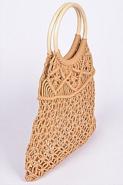 Round Handle Cotton Crochet Summer Bag