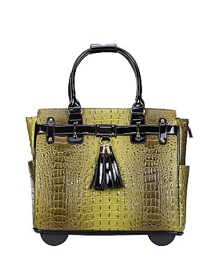 Ostrich Crocodile TRAVEL LUGGAGE With Tassel Accent