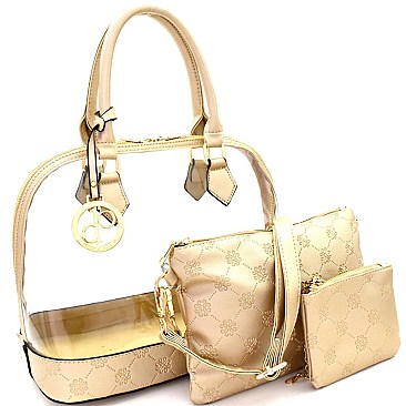 MH-SV2948 Monogram Embossed Transparent Clear 3 in 1 Dome Satchel
