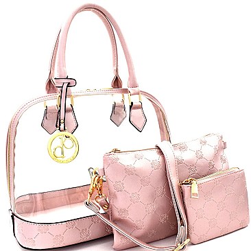 MH-SV2948 Monogram Embossed Transparent Clear 3 in 1 Dome Satchel