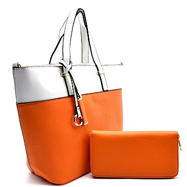 2 Tone Color Block Medium Tote SET WITH WALLET