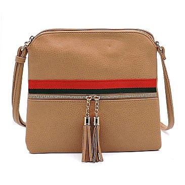 Fashion Stripe Tassel Zip Crossbody Bag