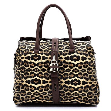 Leopard Padlock Multi Compartment Satchel