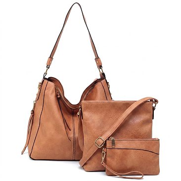 3-in-1 Side Zipper Shoulder Bag Cross-Body and Clutch Set