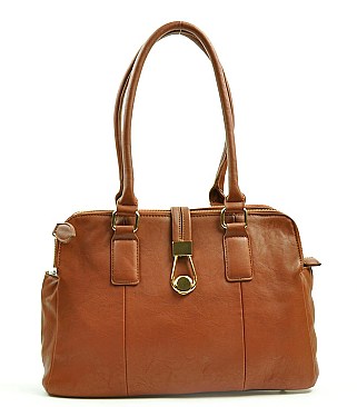 TRIPLE COMPARTMENTS FLAP ACCENT BUCKLE TOTE