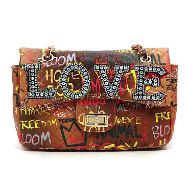 GRAFFITI QUILTED  LOVE CROSSBODY BAG