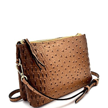 Ostrich Embossed 5-Compartment Cross Body
