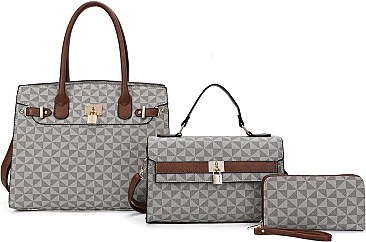 3 IN 1 MONOGRAM PADLOCK SATCHEL-CROSSBODY & WALLET SET