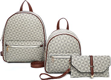 3 in 1 Stylish Monogram Back Pack Clutch Set