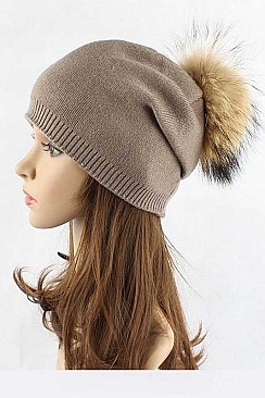 Stylish Raccoon Fur Pom Pom Slouchy Beanie LA-EMH8576