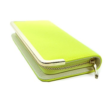 NEON COLOR METAL ACCENTED ROOMY WALLET