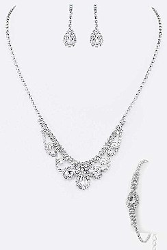 Elegant 3 PC Rhinestone Bridal Necklace Set