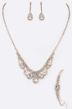 Elegant 3 PC Rhinestone Bridal Necklace Set