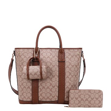 2-IN-1 Expandable Oval Print Tote /  W Small Satchel