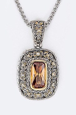 Framed Cubic Zirconia CZ Pendant With Chain LA-GKY305P