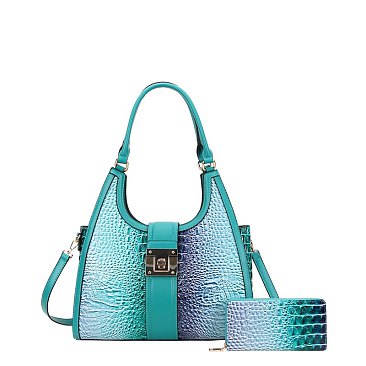 2- in-1 Embossed Tie/dye Croc Tote Set + Wallet TQ