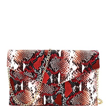 Chain Strap Snake Print Envelope Clutch
