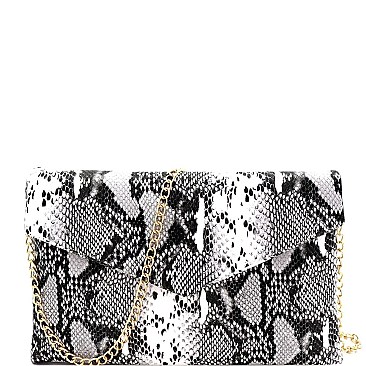 Chain Strap Snake Print Envelope Clutch