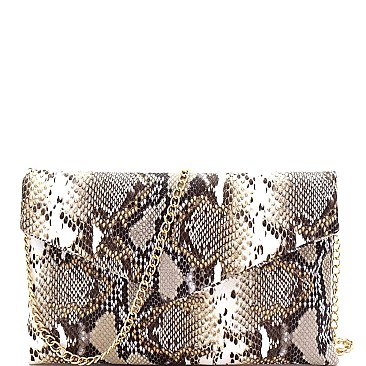 Chain Strap Snake Print Envelope Clutch