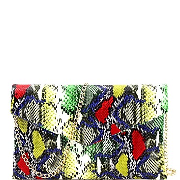 Chain Strap Snake Print Envelope Clutch