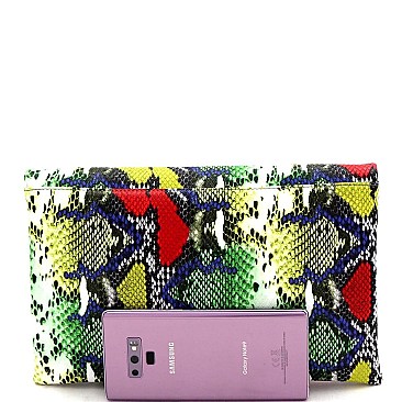 Chain Strap Snake Print Envelope Clutch