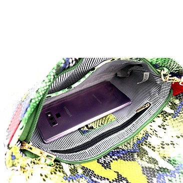 Chain Strap Snake Print Envelope Clutch