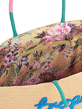 X-LARGE TROPICAL VIBES STRAW TOTE