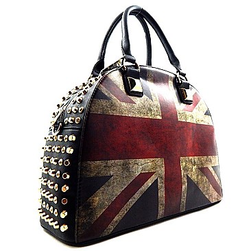 Vintage UK Flag Rhinestone Round Shape Tote