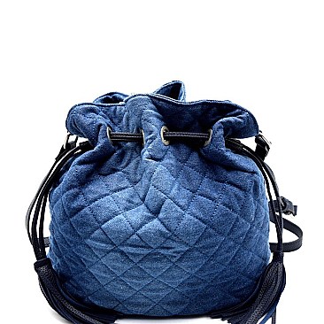 UN0064-LP Quilted Denim Drawstring Bucket Cross body