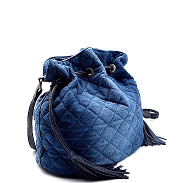 UN0064-LP Quilted Denim Drawstring Bucket Cross body