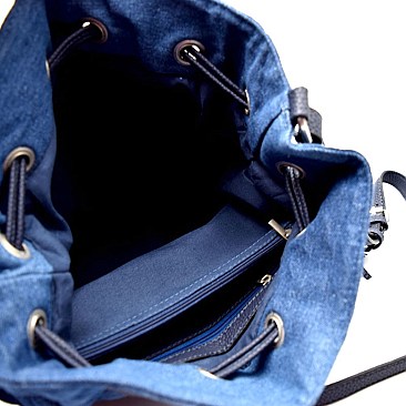 UN0064-LP Quilted Denim Drawstring Bucket Cross body