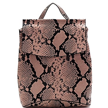 CONVERTIBLE SNAKE PRINT BACKPACK SHOULDER BAG