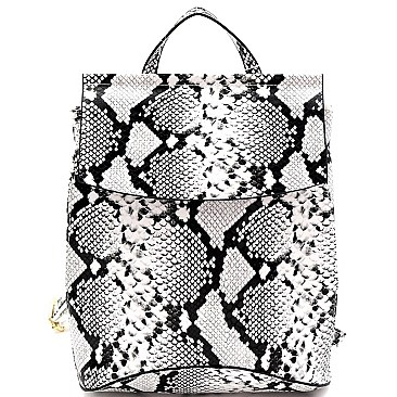 CONVERTIBLE SNAKE PRINT BACKPACK SHOULDER BAG