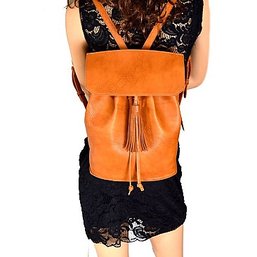 UN0071-LP Drawstring and Tassel Accent Flap Backpack