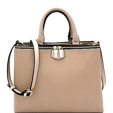 UN0078-LP  Multi Compartment Classy Satchel with Accentuated Zipper