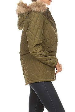 Solid Fitted Waterproof jacket With Fur Trim By Nina Rossi