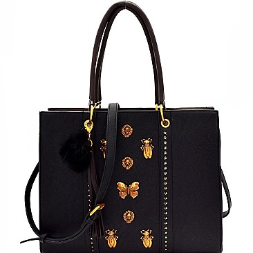 Antique-Gold Charm Accent Structured Tote MH-US0009