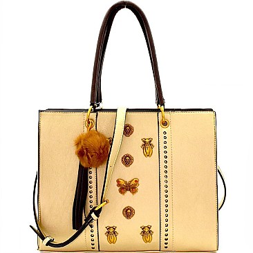 Antique-Gold Charm Accent Structured Tote MH-US0009