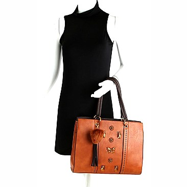 Antique-Gold Charm Accent Structured Tote MH-US0009