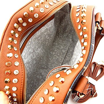 Hip Hop Magazine Print Rhinestone Side & Round Shape Satchel