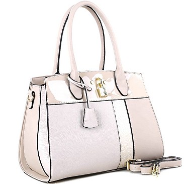 Fashionable Padlock Accent Patent Crocodile Detail 2-Way Satchel MH-US3333