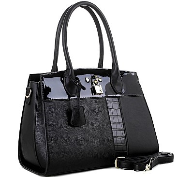 Fashionable Padlock Accent Patent Crocodile Detail 2-Way Satchel MH-US3333