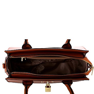Fashionable Padlock Accent Patent Crocodile Detail 2-Way Satchel MH-US3333