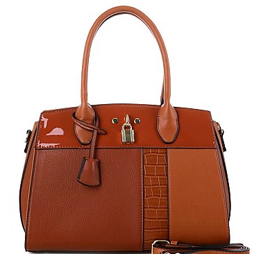Fashionable Padlock Accent Patent Crocodile Detail 2-Way Satchel MH-US3333