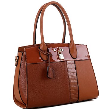 Fashionable Padlock Accent Patent Crocodile Detail 2-Way Satchel MH-US3333