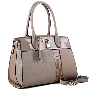 Fashionable Padlock Accent Patent Crocodile Detail 2-Way Satchel MH-US3333