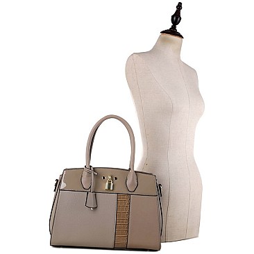 Fashionable Padlock Accent Patent Crocodile Detail 2-Way Satchel MH-US3333