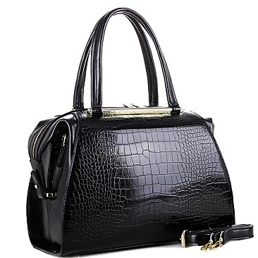 CROCODILE PRINT PATENT SATCHEL
